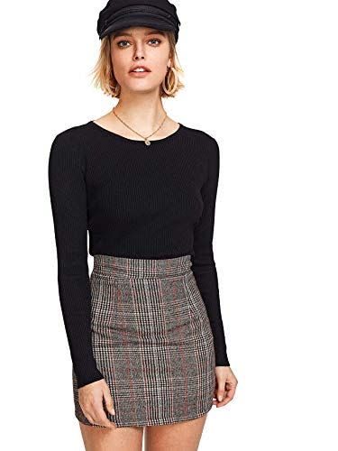 21) Plaid High Waist Bodycon Mini Skirt