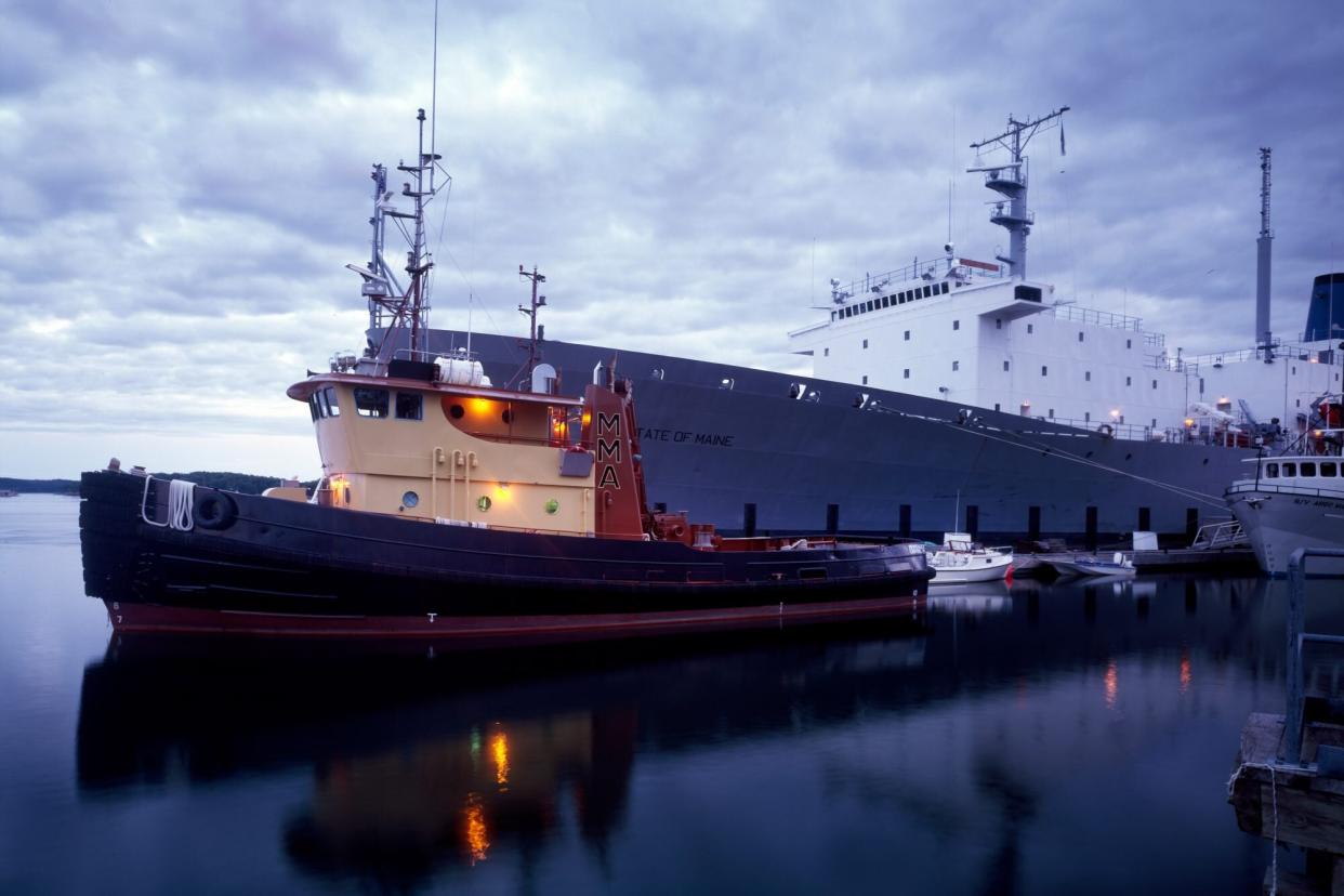 UNITED STATES - AUGUST 27: State of Maine ship, a teaching vessel for the Maine Maritime Academy, Castine, Maine (Photo by Carol M. Highsmith/Buyenlarge/Getty Images)