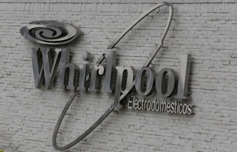 FILE PHOTO: The Whirlpool logo is seen at their plant in Apodaca, Monterrey, Mexico