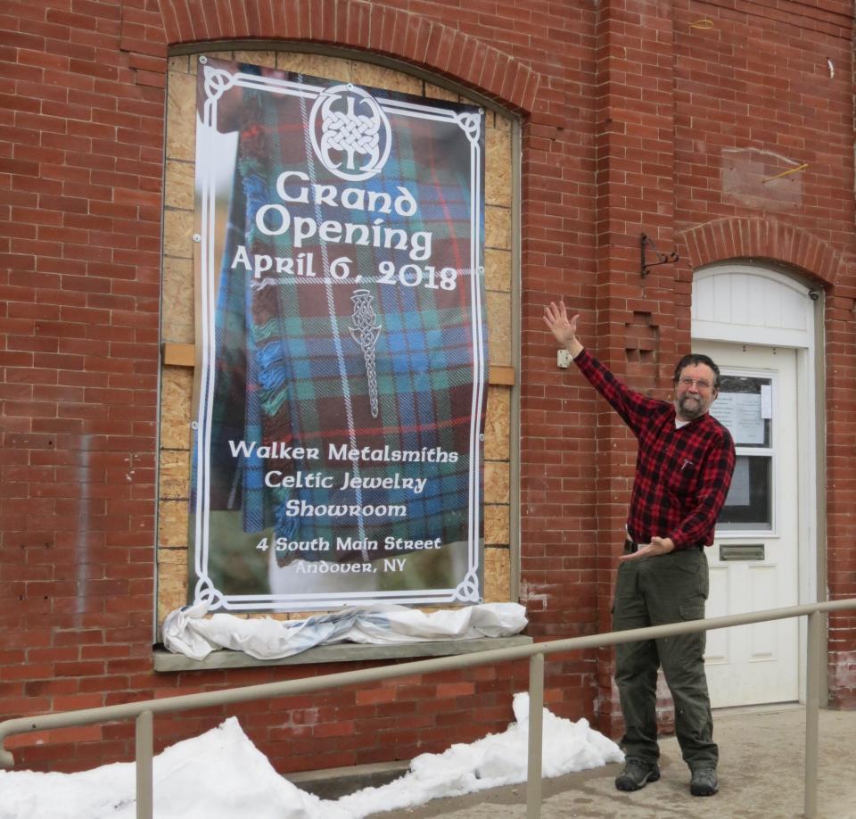 Stephen Walker, owner of Walker Metalsmiths in Andover, showcases his storefront.