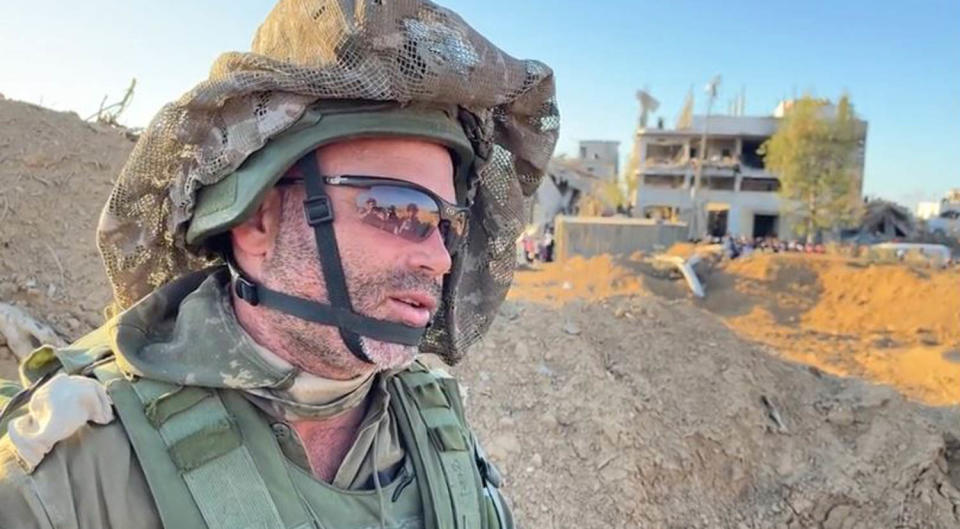 Israeli soldier Maj. Shraga Stern of the Jerusalem Brigade in Gaza on Wednesday, Nov. 15, 2023. (NBC News)