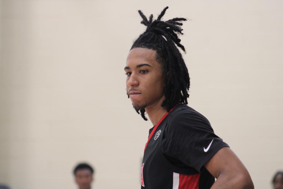 Johnuel "Boogie" Fland stands on the court during an AAU basketball game on July 3, 2023.