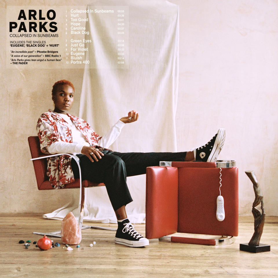 La portada del álbum "Collapsed In Sunbeams" de Arlo Parks en una imagen proporcionada por Transgressive Records. El álbum será lanzado el viernes. (Transgressive Records via AP)