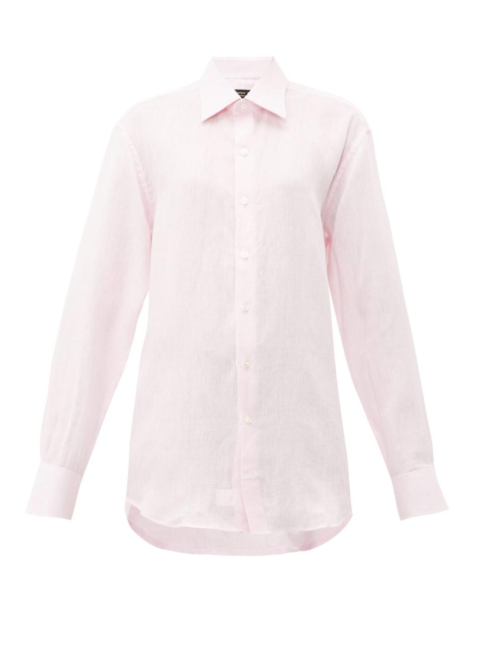 <p><a class="link " href="https://www.emmawillis.com/products/pink-linen-shirt" rel="nofollow noopener" target="_blank" data-ylk="slk:SHOP NOW;elm:context_link;itc:0;sec:content-canvas">SHOP NOW</a></p><p>Pink linen shirt, £240, Emma Willis</p>