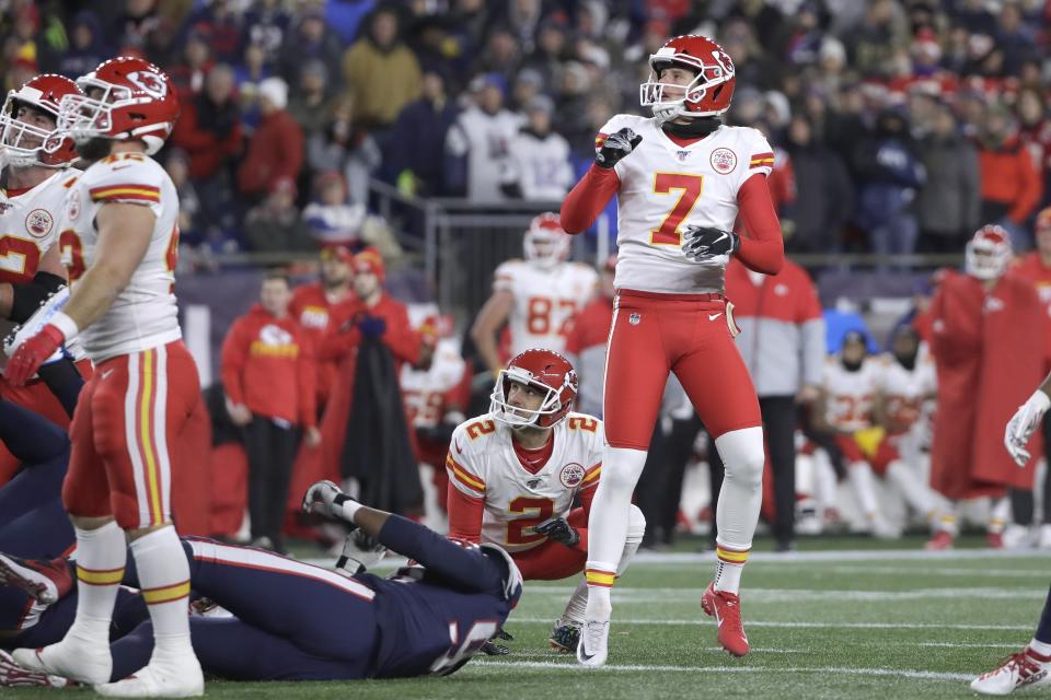 Kansas City Chiefs kicker Harrison Butker is in top form this offseason. (AP Photo/Elise Amendola)