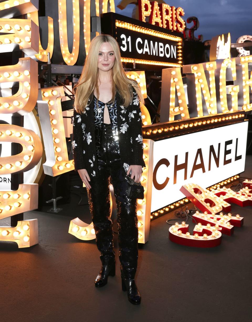 elle fanning at the chanel cruise 2024 collection fashion show held at paramount studios on may 9, 2023 in los angeles, california photo by anna webbervariety via getty images