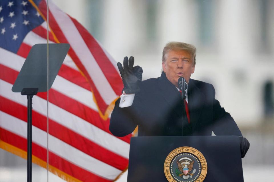 Donald Trump speaks to supporters in Washington DC before a mob stormed the Capitol on January 6, 2021. The Supreme Court on July 1 granted Trump some immunity from prosecution in a criminal election interference case. (REUTERS)