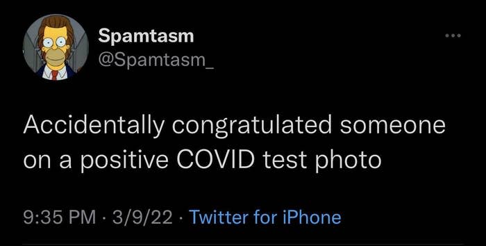 tweet reading "congratulated someone on a positive COVID test photo"