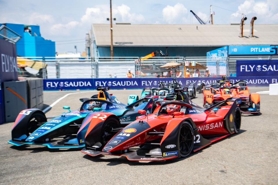 Revved up: Cars line up for the New York event on 17 July  (USA Today Sports)