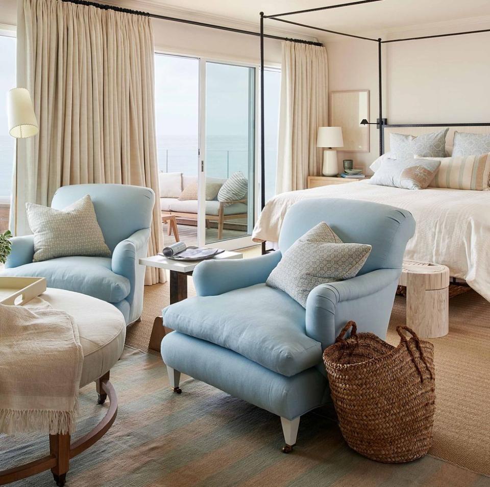 blue, cream, and white coastal bedroom veranda relaxing bedroom decor
