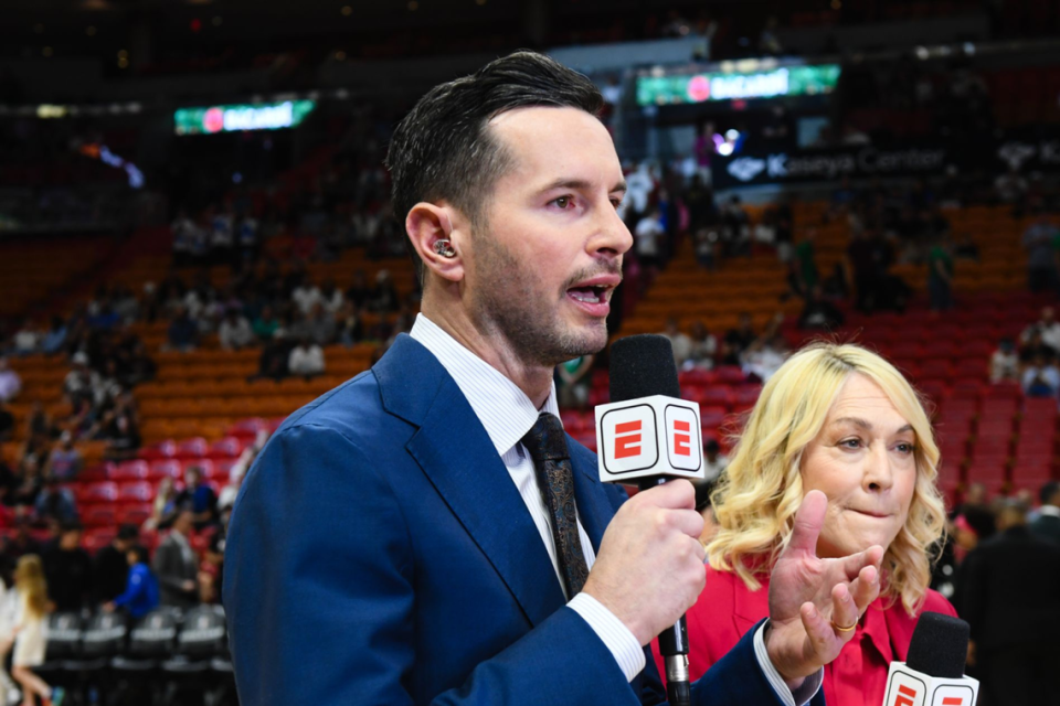 ESPN analyst JJ Redick, alongside NBA broadcasting colleague Doris Burke. / ESPN Images