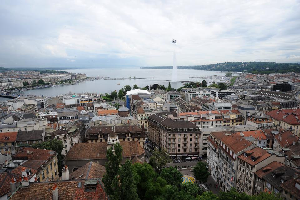 A photo of Geneva, Switzerland, overlooking Lake Geneva.