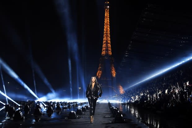 Naomi Campbell walks the runway during the Saint Laurent Spring 2020 show. Photo: Pascal Le Segretain/Getty Images