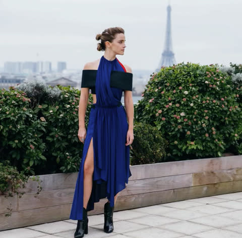 <p>During the <em>Beauty and the Beast</em> press junket in Paris in February, Emma Watson took a break from doing interviews to get her pose on. (Photo: <a rel="nofollow noopener" href="https://www.instagram.com/p/BQv_Tr5h5DK/" target="_blank" data-ylk="slk:The Press Tour via Instagram;elm:context_link;itc:0;sec:content-canvas" class="link ">The Press Tour via Instagram</a>) </p>