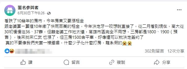 租屋10年…房東又漲價！高雄夫妻「看房5個月」後悔嘆：真的別鐵齒