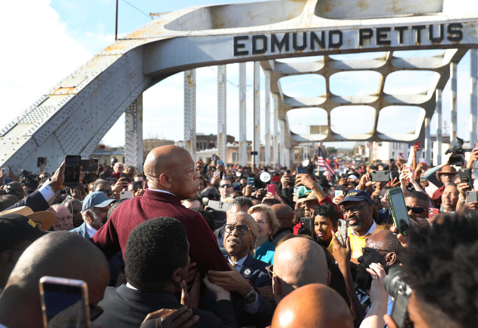 Rep. John Lewis (D-GA) speaks to the crowd at the Edmund Pettus Bridge crossing reenactment marking 55th anniversary of Selma's Bloody Sunday on March 1, 2020 in Selma, Alabama. / Credit: / Getty Images
