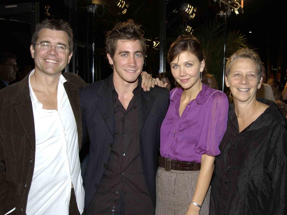 <p>Vince Bucci/Getty</p> Jake Gyllenhaal and Maggie Gyllenhaal with parents Steve Gyllenhaal and Naomi Foner at a benefit screening of Touchstone Pictures