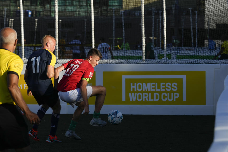 Ukraine plays against Poland at the Homeless World Cup, Tuesday, July 11, 2023, in Sacramento, Calif. (AP Photo/Godofredo A. Vásquez)