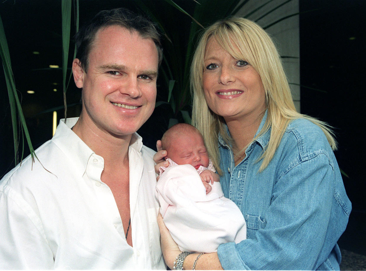 TV presenter Gaby Roslin and her husband  Colin Peel, with their newborn daughter Libbi-Jack, during a photocall at London's Portland Hospital. Libbi-Jack was born on 2/7/01, at 03.30am and weighed six pounds, one ounce.   (Photo by Tim Matthews - PA Images/PA Images via Getty Images)