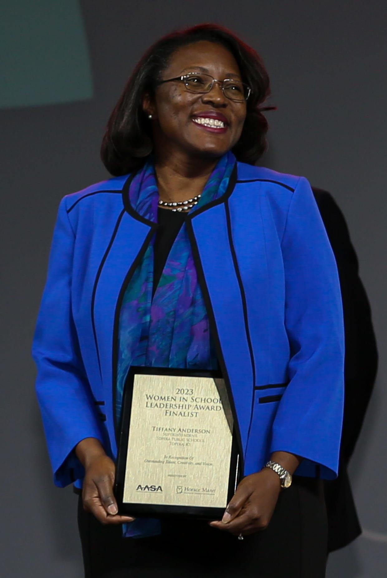 Topeka USD 501 superintendent Tiffany Anderson on Friday was named the American Association of School Administrators 2023 Woman Superintendent in School Leadership.