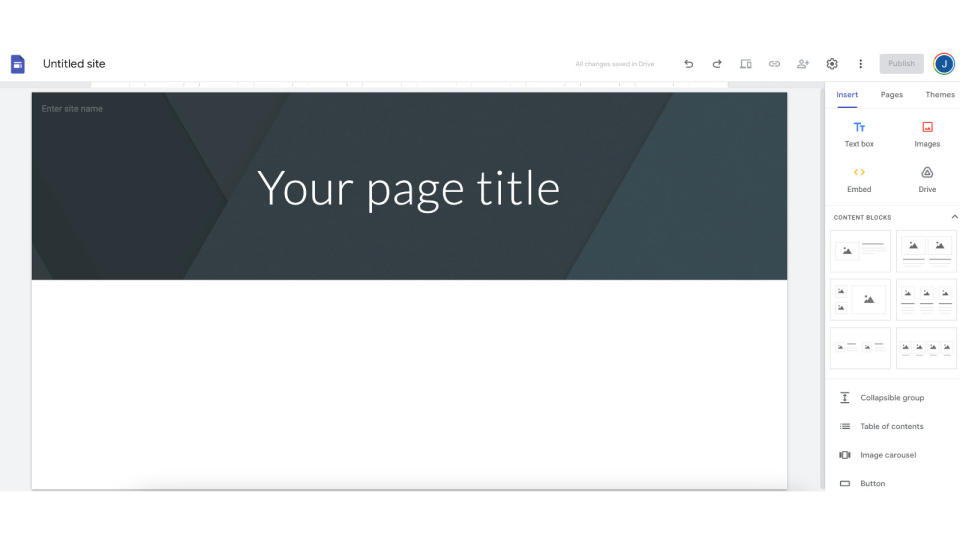 Screenshot of the Google Sites website-building interface