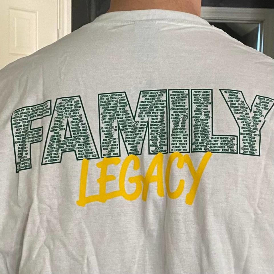 Baylor basketball coach Scott Drew sent this shirt to former coaches and players after the Bears won the NCAA Tournament in 2021.