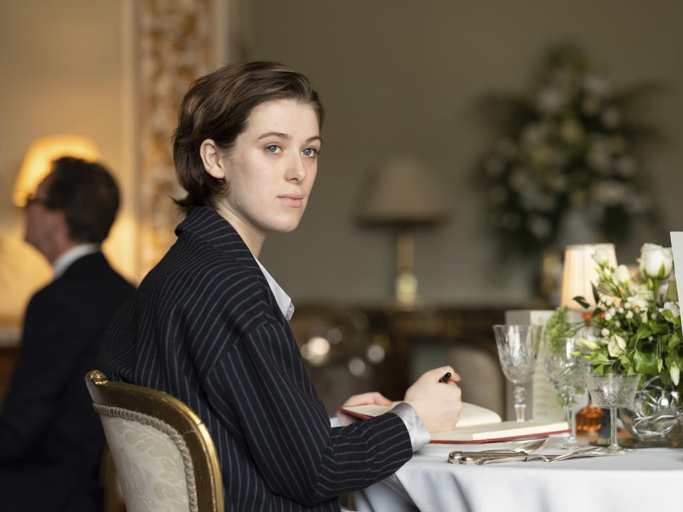 This image release A24 shows Honor Swinton Byrne in a scene from "The Souvenir Part II." (Joss Barratt/A24 via AP)