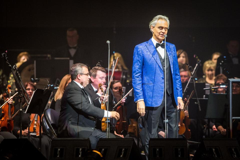 Andrea Bocelli is introduced to the stage at Vivint Arena in Salt Lake City on Thursday, Nov. 29, 2018. Bocelli returns to the venue on May 17. | Qiling Wang, Deseret News