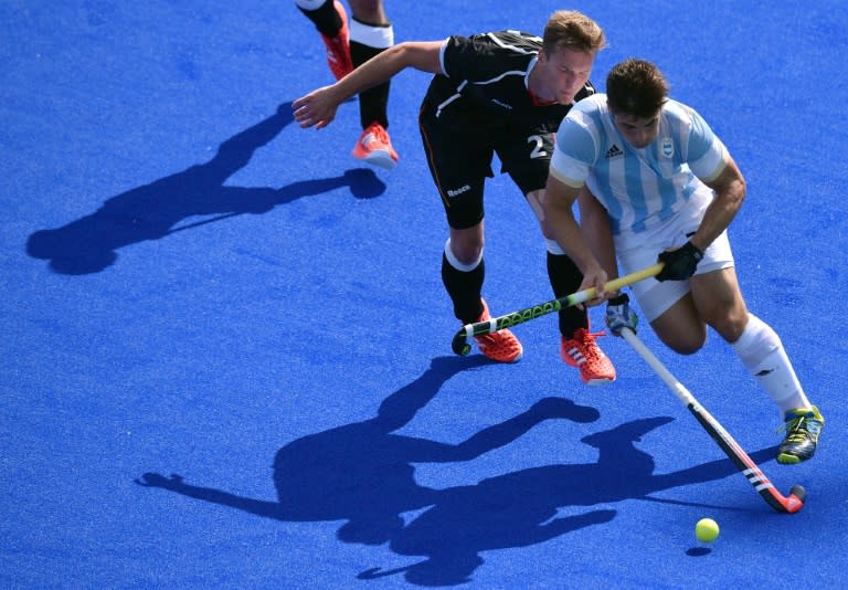 Gonzalo Peillat (right) hit a hat-trick for Argentina against Germany in a men's hockey semi-final in Rio on August 16, 2016