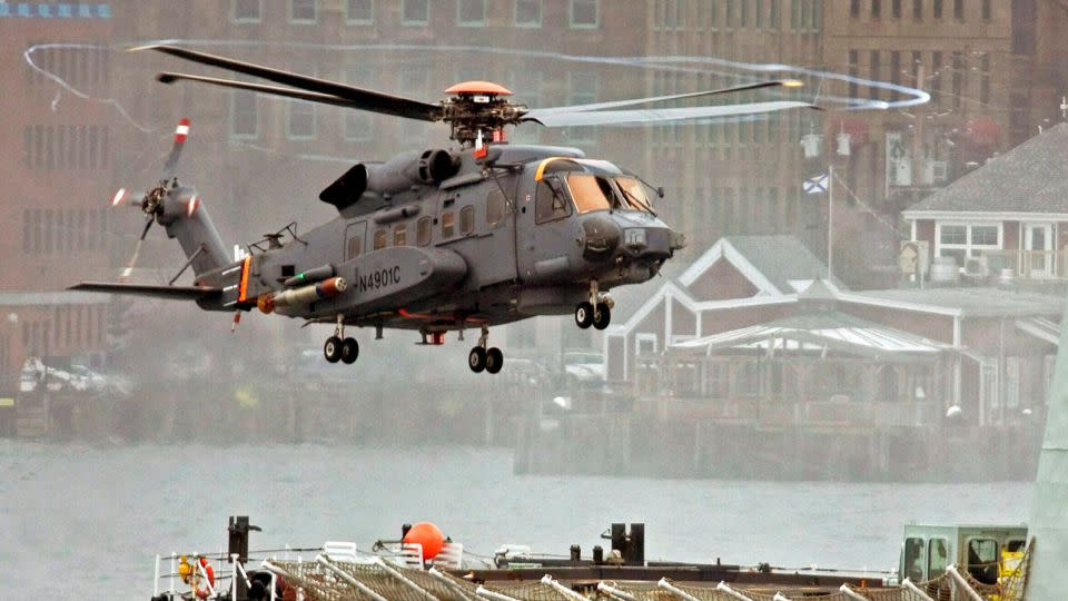 A Canadian military Sikorsky CH-148 Cyclone conducts test flights with HMCS Montreal in Halifax harbour on Thursday, April 1, 2010. - Andrew Vaughan/The Canadian Press/AP/File
