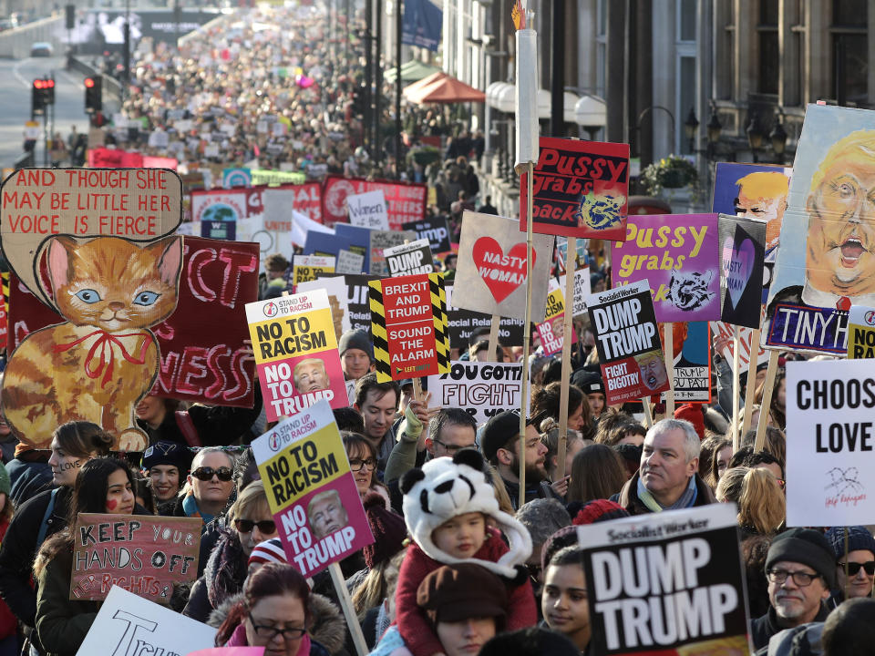 Protesters make their way through the streets of London during the Women's March on January 21, 2017 i: Getty Images