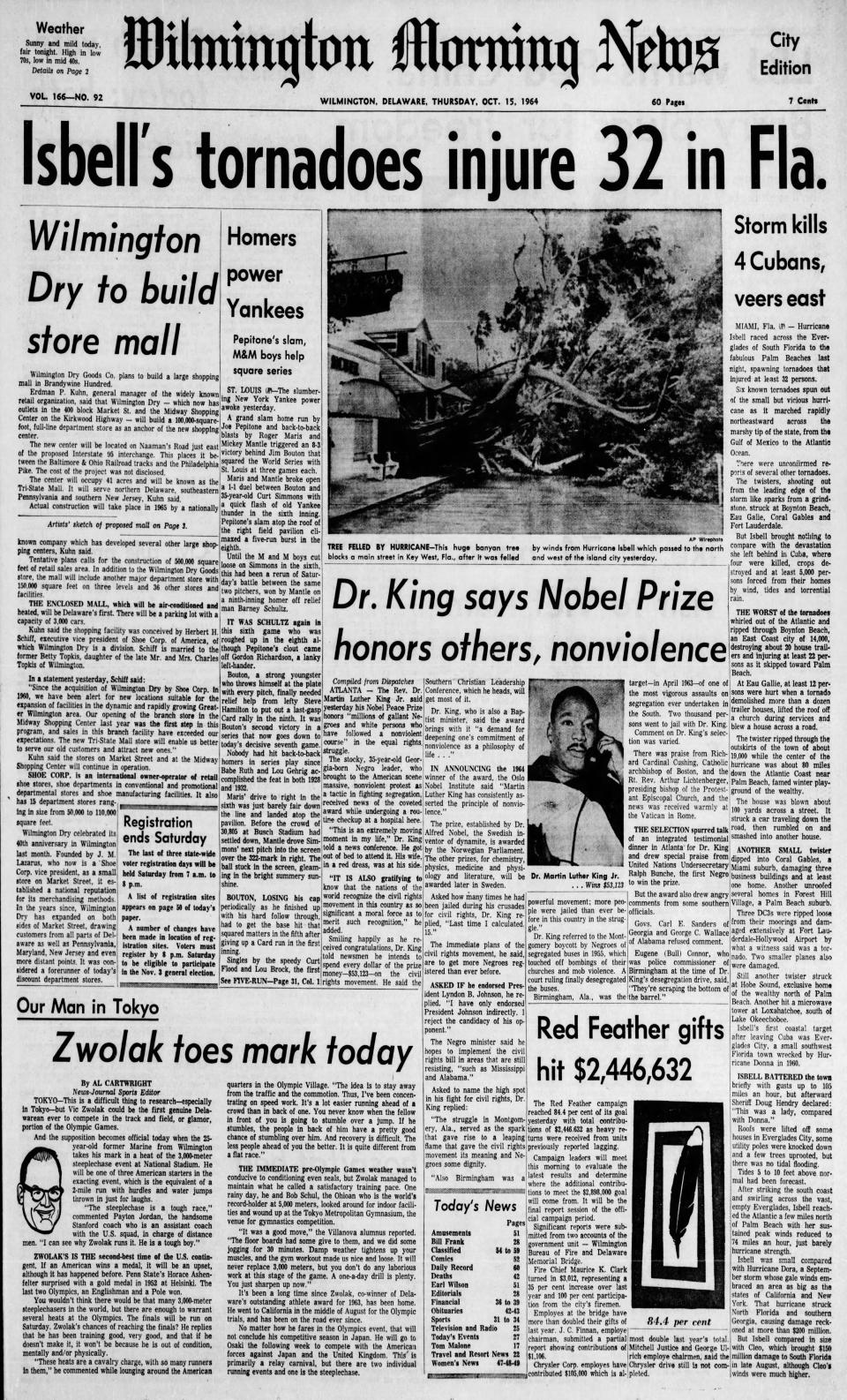 Front page of the Wilmington Morning News from Oct. 15, 1964.