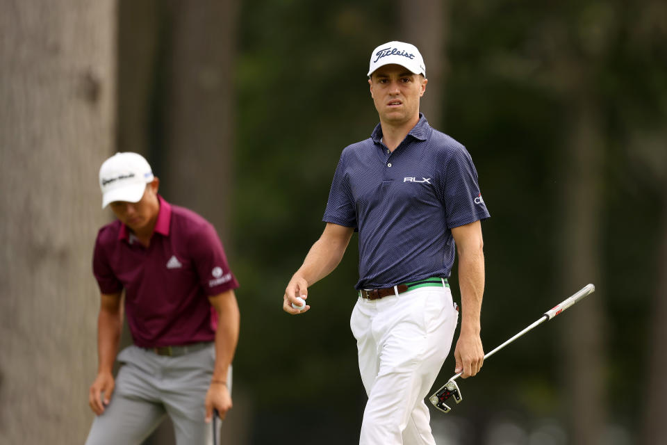 Portrait of two rounds: Collin Morikawa struggled as Justin Thomas strutted. (Photo by Gregory Shamus/Getty Images)