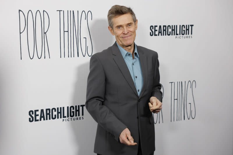 Willem Dafoe attends the New York premiere of "Poor Things" in December. File Photo by John Angelillo/UPI