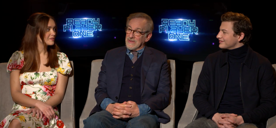 Olivia Cooke, Steven Spielberg, and Tye Sheridan talk Ready Player One. (Yahoo Entertainment)