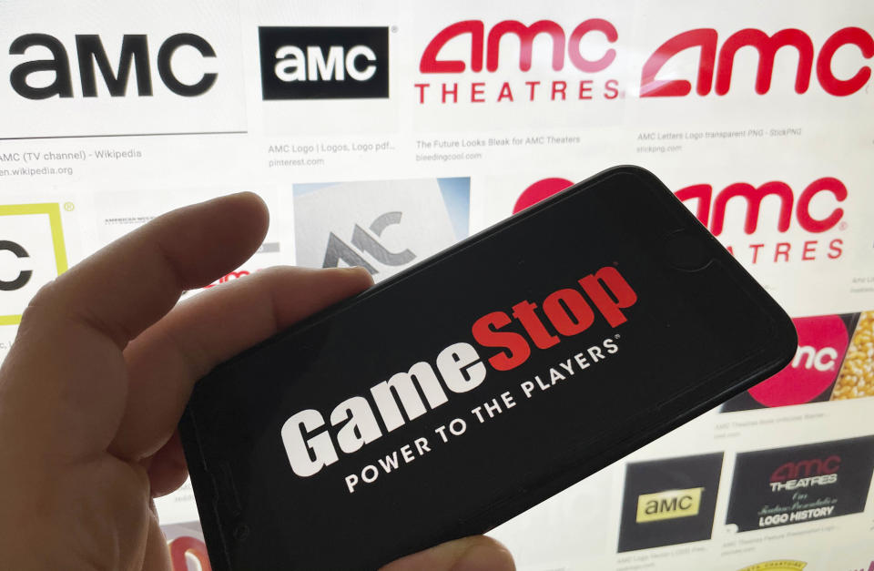 Photo by: STRF/STAR MAX/IPx 2021 2/2/21 GameStop, AMC and Silver stock prices plummet as Reddit short squeeze loses steam.  STAR MAX photo: GameStop, AMC, Reddit, Robinhood, WallStreetBets, stock charts and logos photographed from Apple devices..