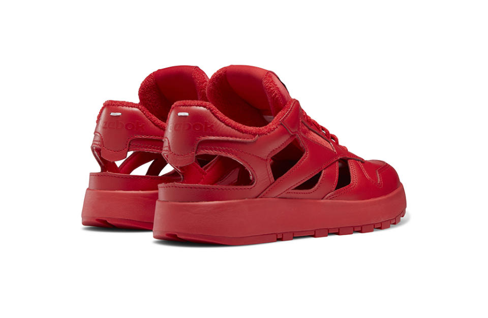 Reebok x Maison Margiela Classic Leather Tabi Décortiqué Low in Red. - Credit: Courtesy of Maison Margiela