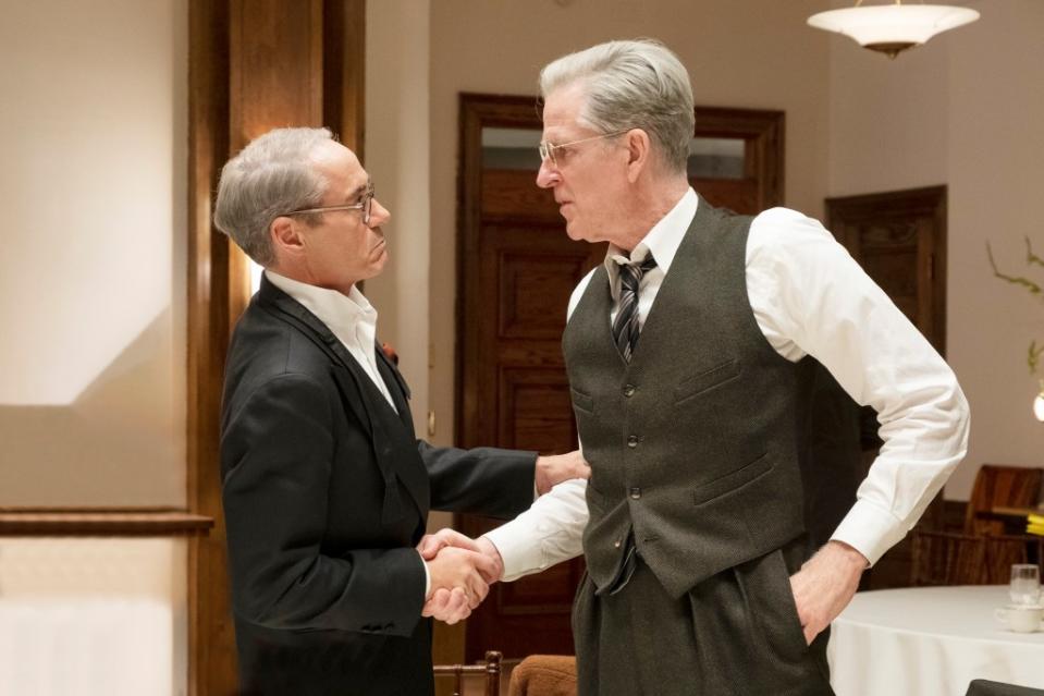 (Left to right) Robert Downey Jr. as Lewis Strauss and Matthew Modine as Vannevar Bush in a scene from “Oppenheimer.” ©Universal/Courtesy Everett Collection