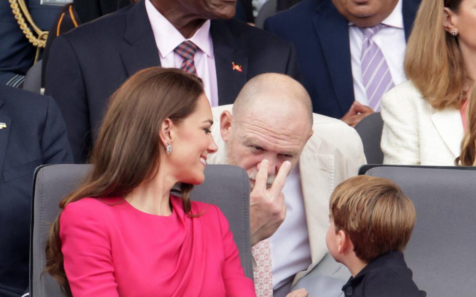 Mike Tindall jokes with Prince Louis during the Platinum Jubilee celebrations at Buckingham Palace, June 2022