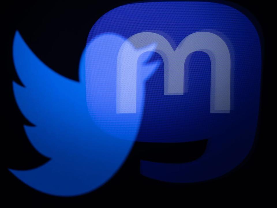 The duelling logos of Twitter and Mastodon (AFP/Getty)