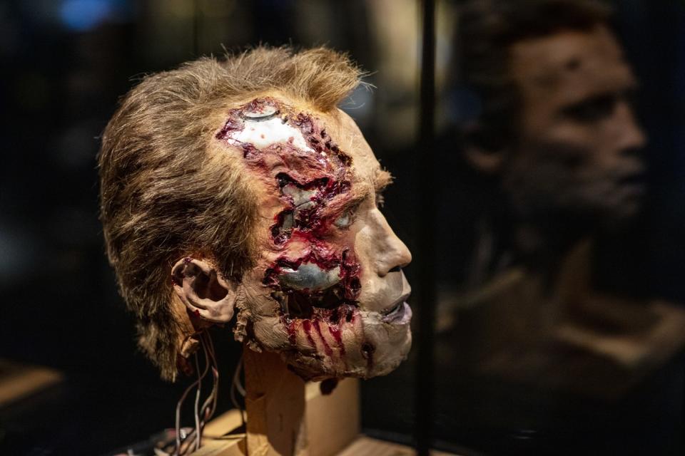 A fake head that has been burned