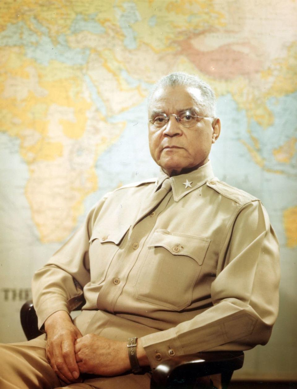 <p>Benjamin O. Davis Sr. was the first Black general in the American military. He served for<a href="https://www.blackpast.org/african-american-history/davis-sr-benjamin-o-1877-1970-2/" rel="nofollow noopener" target="_blank" data-ylk="slk:50 years;elm:context_link;itc:0;sec:content-canvas" class="link "> 50 years</a> as a temporary first lieutenant at an all-Black unit during the Spanish American War. Throughout his service, Davis Sr. was as a professor of military science at Tuskegee and Wilberforce University, a commander of the 369th Regiment, New York National Guard, and special assistant to the Secretary of the Army. When he retired in 1948, President Harry Truman oversaw the public ceremony. Davis Sr. is buried at Arlington National Cemetery.</p>