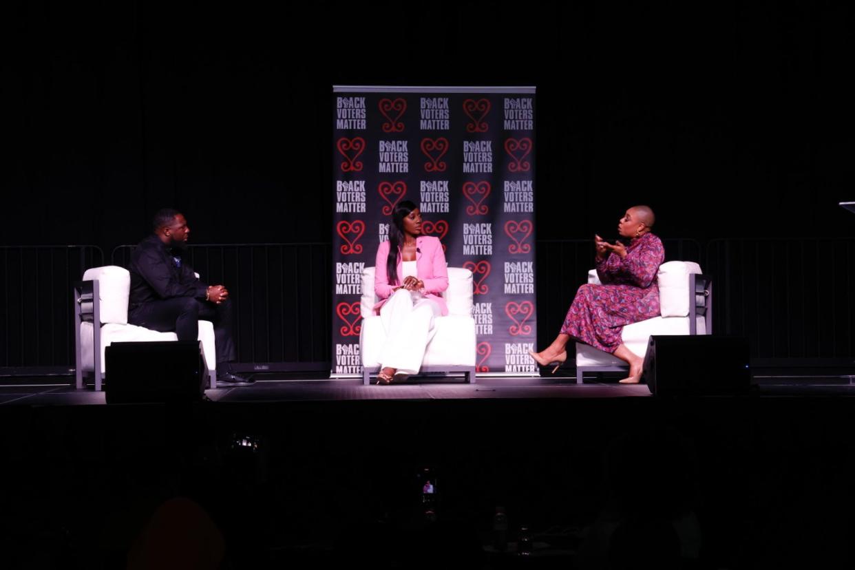 VSU's Dr. Wesley Bellamy hosts a panel discussion with MSNBC’s Symone Sanders-Townsend and Dr. Wendy Osefo at the campus multi-purpose center Wednesday.