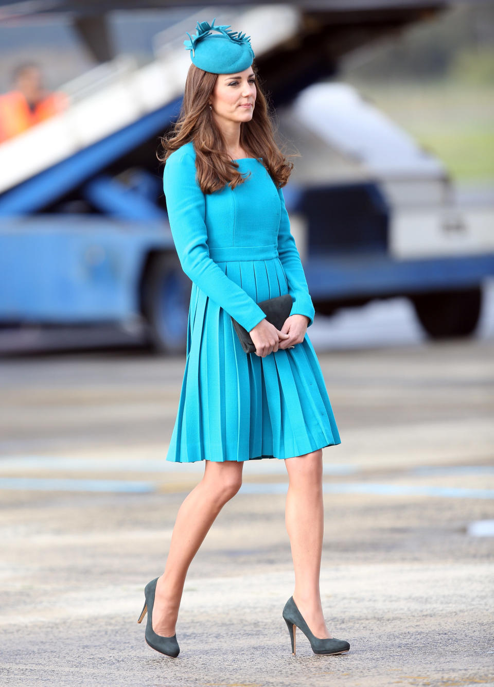Kate was a standout in a pleated Emilia Wickstead dress as she arrived in Dunedin, New Zealand on April 13, 2014.