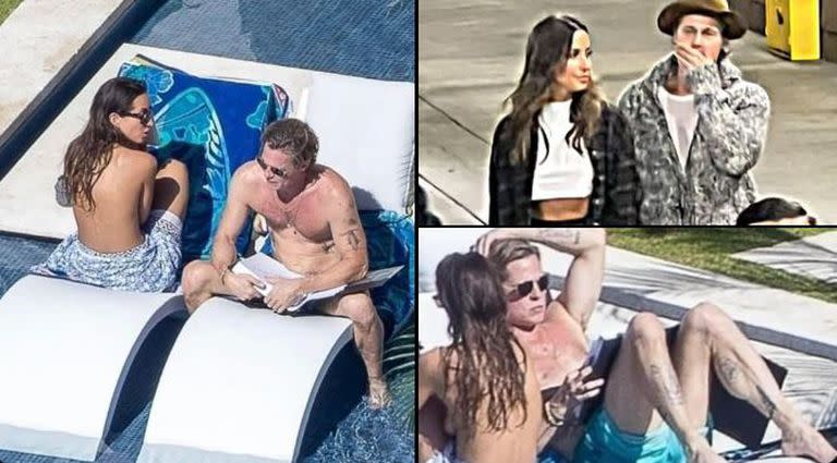 Brad Pitt fue captado con Inés de Ramón durante una jornada de descanso junto a una piscina