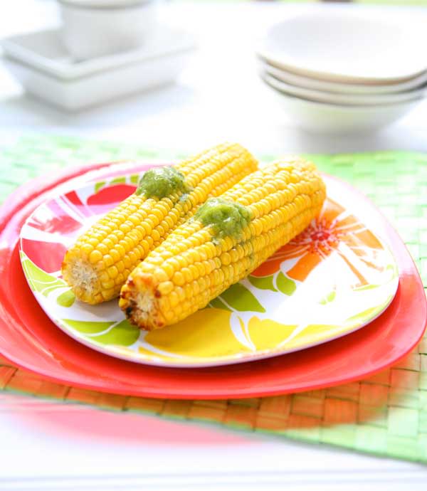 Oven Roasted Corn with Lime-Basil Butter