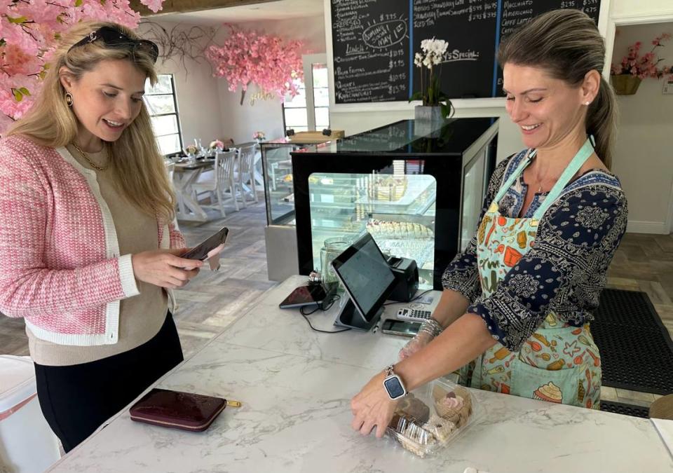 Julianna Strout, left, visited EuroCrave Bakery, 3737 Manatee Ave. W., Bradenton, on 4/23/2024, and left with a variety of pastries. Baker and owner Ivona Aleppo is at right.