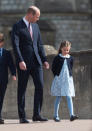 <p>Charlotte walked in step with her dad at the Easter Sunday Church service at St Georges Chapel. (Getty Images)</p> 