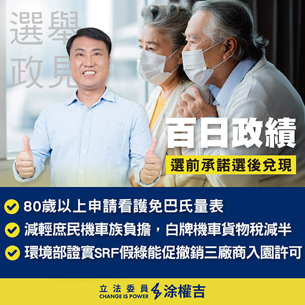 立委涂權吉已提案修法讓80歲以上長者申請看護免除詬病已久的「巴氏量表」，目前法案靜待委員會審查。圖：涂權吉辦公室提供