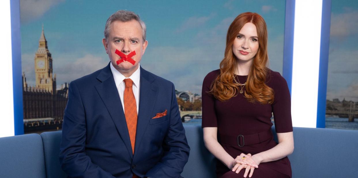 hugh bonneville as douglas, karen gillan as madeline, douglas is cancelled